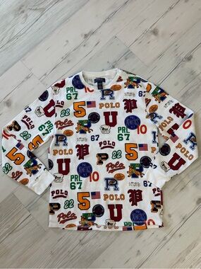 Polo by Ralph Lauren White Graphic Sleepwear Top with Navy and Orange Accents